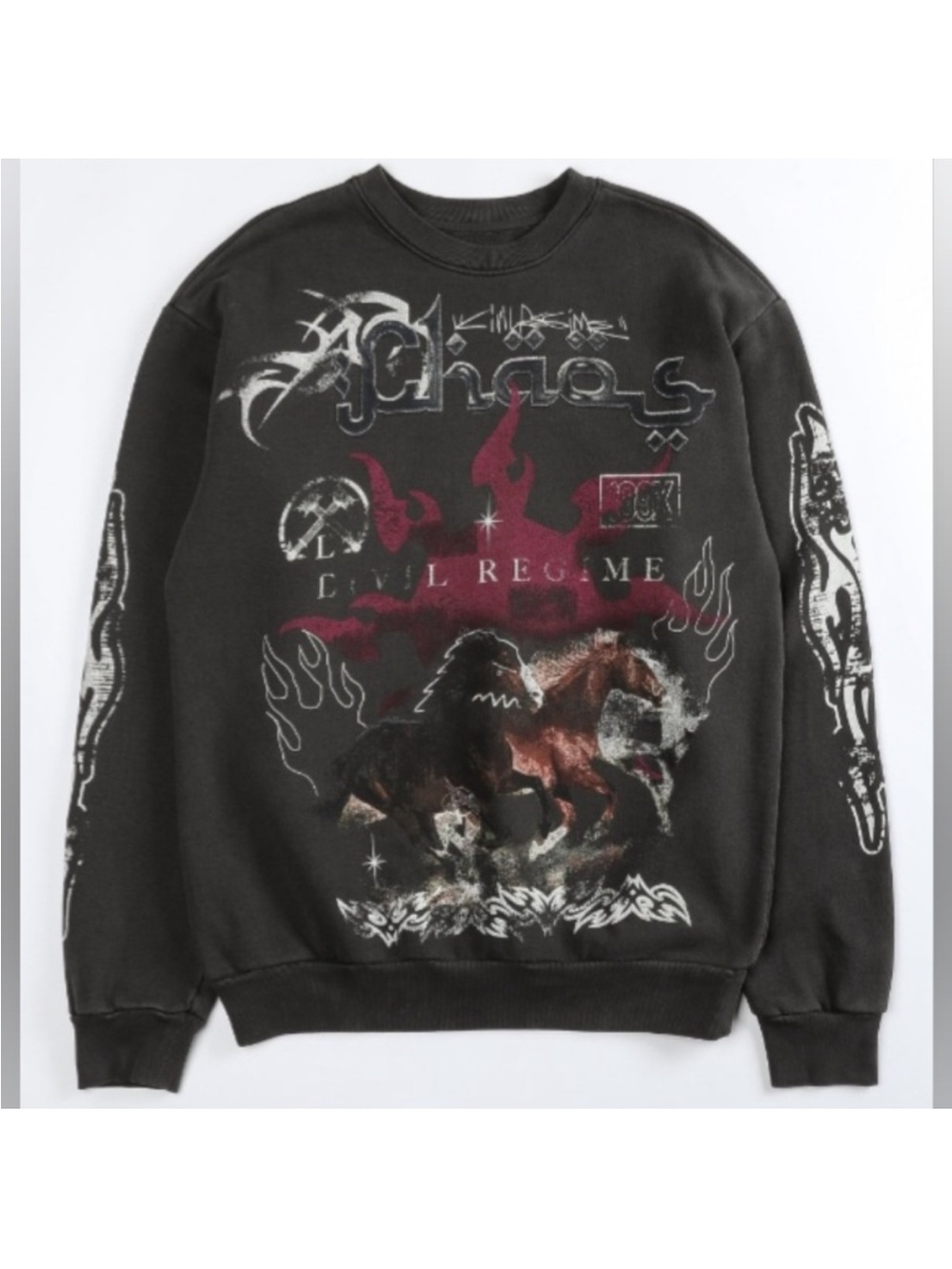 Graphic Black Crewneck Sweater with Horse Motif